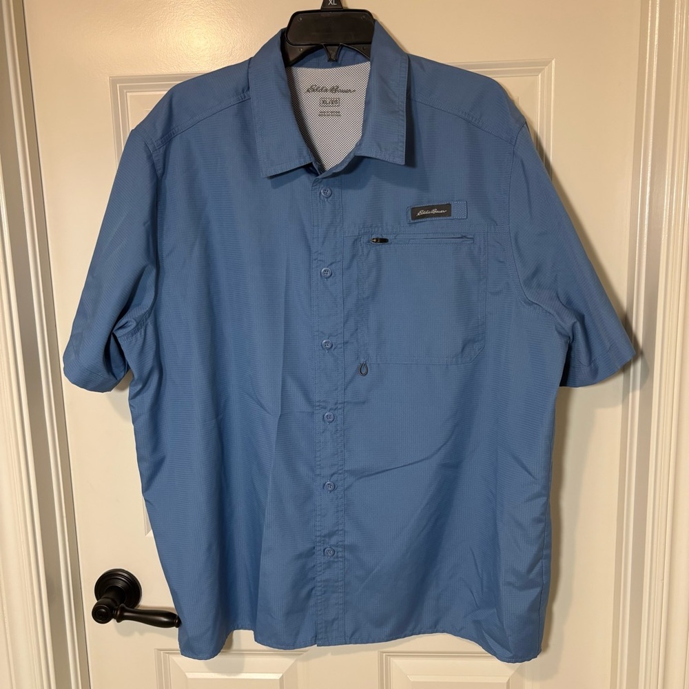Eddie Bauer Shirt Mens XL Blue Vented Short Sleeve Tech Fishing Hiking Camp
